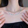 Light Luxury Glass Crystal Round Lace Tassel Choker Necklace, Vintage Geometric Collarbone Chain view 1