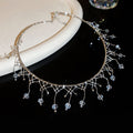 Light Luxury Glass Crystal Round Lace Tassel Choker Necklace, Vintage Geometric Collarbone Chain view 4