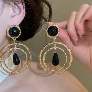 Ethnic Style Round Resin Geometric Drop Earrings For Women Light Luxury Statement Jewelry