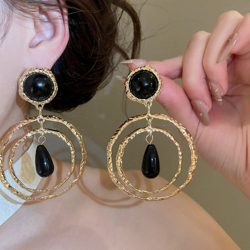 Ethnic Style Round Resin Geometric Drop Earrings For Women Light Luxury Statement Jewelry