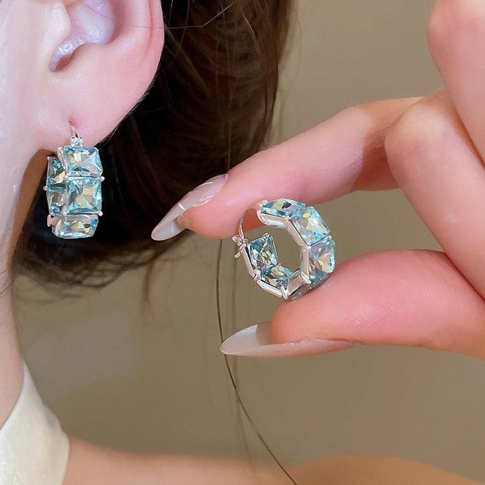 Sparkling Zircon Square Copper Earrings Geometric Light Luxury OL Commuter Ear Cuffs