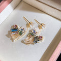 Rainbow Tone Artificial Crystal Heart Zircon Stud Earrings With Silver Pins Light Luxury Geometric Style view 3