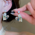 Rainbow Tone Artificial Crystal Heart Zircon Stud Earrings With Silver Pins Light Luxury Geometric Style view 2