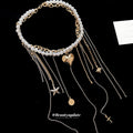 Old Money Faux Pearl Chain Wrap Tassel Necklace With Heart Starfish Geometric Pendant view 2