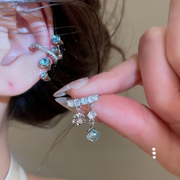 Sparkling Zircon Copper Multilayer Flower Clip-on Earrings, No Piercing Luxury Ear Cuffs