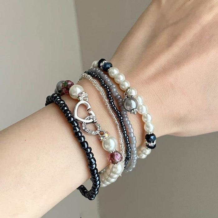 2026 Vintage Style Faux Pearl Rhinestone Round Elastic Beaded Bracelet Geometric Jewelry