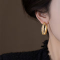 Vintage Copper Round Zircon Stud Earrings With Silver Pins Minimalist Light Luxury Retro Jewelry view 3