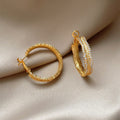 Vintage Copper Round Zircon Stud Earrings With Silver Pins Minimalist Light Luxury Retro Jewelry view 2