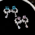 Korean Light Luxury Faux Pearl Zircon Square Butterfly Stud Earrings For Women view 2