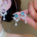 Korean Light Luxury Faux Pearl Zircon Square Butterfly Stud Earrings For Women view 1