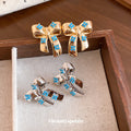 French Vintage Bow Zircon Flower Copper Stud Earrings For Women, Court Style Light Luxury Jewelry view 2