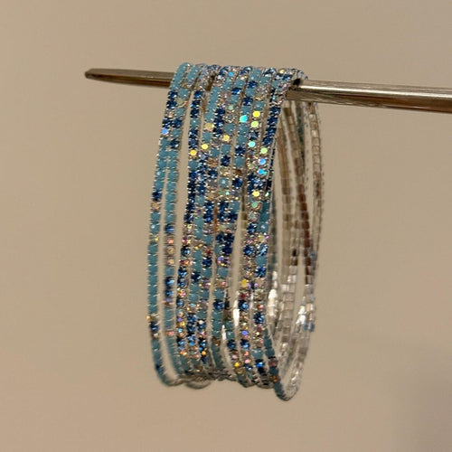 Colorful Rhinestone Single Row Elastic Copper Bangle Minimalist Fashion OL Geometric Bracelet