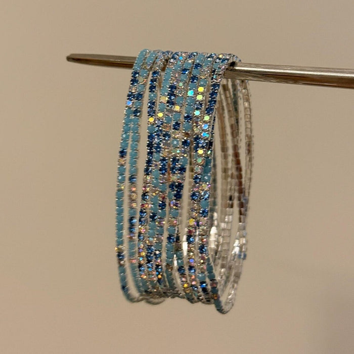 Colorful Rhinestone Single Row Elastic Copper Bangle Minimalist Fashion OL Geometric Bracelet