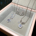 Dazzling Starry Zircon Round Stud Earrings Necklace Jewelry Set Copper Korean Light Luxury Quadrilateral Detail view 3