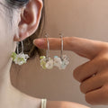 Elegant Colorblock Flower Pearl Crystal Hoop Earrings For Women Spring Summer Fashion Earrings view 2