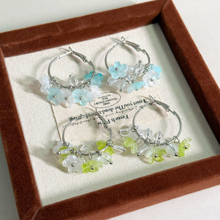 Elegant Colorblock Flower Pearl Crystal Hoop Earrings For Women Spring Summer Fashion Earrings