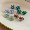 Fresh Summer Artificial Crystal Beaded Flower Stud Earrings For Women Elegant Floral Jewelry view 3