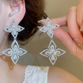 Luxury Copper Zircon Flower Stud Earrings For Women Elegant Sparkling Floral Jewelry view 3