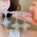Luxury Copper Zircon Flower Stud Earrings For Women Elegant Sparkling Floral Jewelry view 1