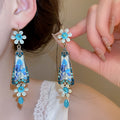 Vintage Chinese Style Rhinestone Resin Flower Clip-on Earrings For Women view 4