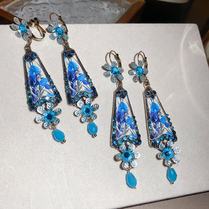 Vintage Chinese Style Rhinestone Resin Flower Clip-on Earrings For Women
