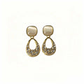 Elegant Geometric Pearl Drop Earrings Gold Alloy Micro Pave Zircon Teardrop Luxury Dangle Earrings view 5