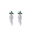 Elegant Grape Cluster Pearl Drop Earrings With Green Enamel Leaf Alloy Silver Needle Luxury Stud Earrings view 5