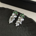 Elegant Grape Cluster Pearl Drop Earrings With Green Enamel Leaf Alloy Silver Needle Luxury Stud Earrings view 4