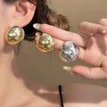 Luxury French Style Gold Silver Alloy Round Ball Stud Clip Statement Fashion Earrings view 1