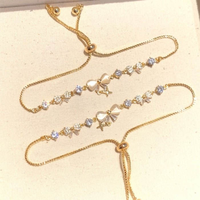 Korean Style Copper Zircon Bow Meteor Beaded Bracelet For Women Elegant Luxury Fashion Jewelry