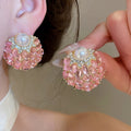 Light Luxury Rhinestone Round Faux Pearl Stud Earrings With Silver Pins view 4