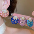 Light Luxury Rhinestone Round Faux Pearl Stud Earrings With Silver Pins view 2