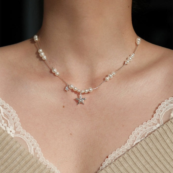Light Luxury Faux Pearl Star Pendant Necklace 2026 Niche Design Collarbone Choker