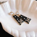 Vintage Geometric Square Rhinestone Enamel Silver Needle Drop Earrings For Women view 3