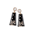 Vintage Geometric Square Rhinestone Enamel Silver Needle Drop Earrings For Women view 5