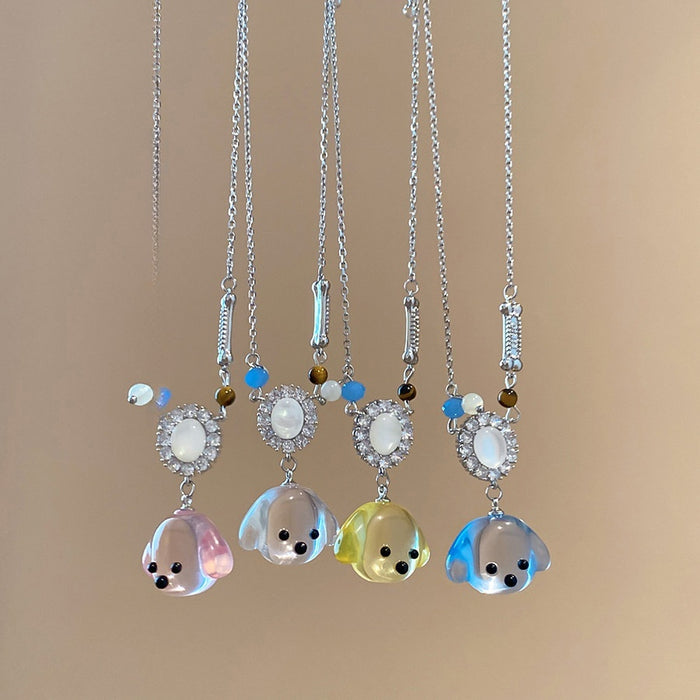 Copper Zircon Dog Flower Sweater Necklace For Women Summer Pastoral Collarbone Jewelry
