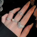 Copper Pearl Zircon Flower Open Bangle Ring Vintage Court Style Luxury Jewelry For Women view 3