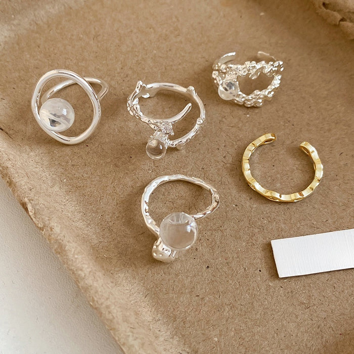 Korean Style Minimalist Round Resin Zircon Ring For Women Chic Fashion Index Finger Jewelry