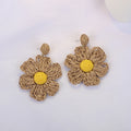 Elegant Handmade Raffia Straw Sunflower Alloy Stud Earrings For Women Sweet Bohemian Flower Earrings view 3