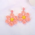 Elegant Handmade Raffia Straw Sunflower Alloy Stud Earrings For Women Sweet Bohemian Flower Earrings view 4