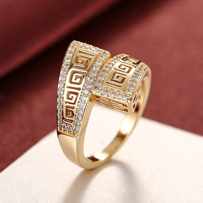 Geometric Meander New Chinese Style Ring For Women, Vintage Elegant Trendy Statement Jewelry