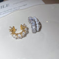 Sparkling Zircon Faux Pearl Clip-on Earrings Korean Light Luxury Geometric Ear Cuffs For Women view 2