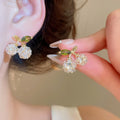 Light Luxury Copper Resin Zircon Beaded Flower Cherry Stud Earrings Necklace Jewelry Set view 3