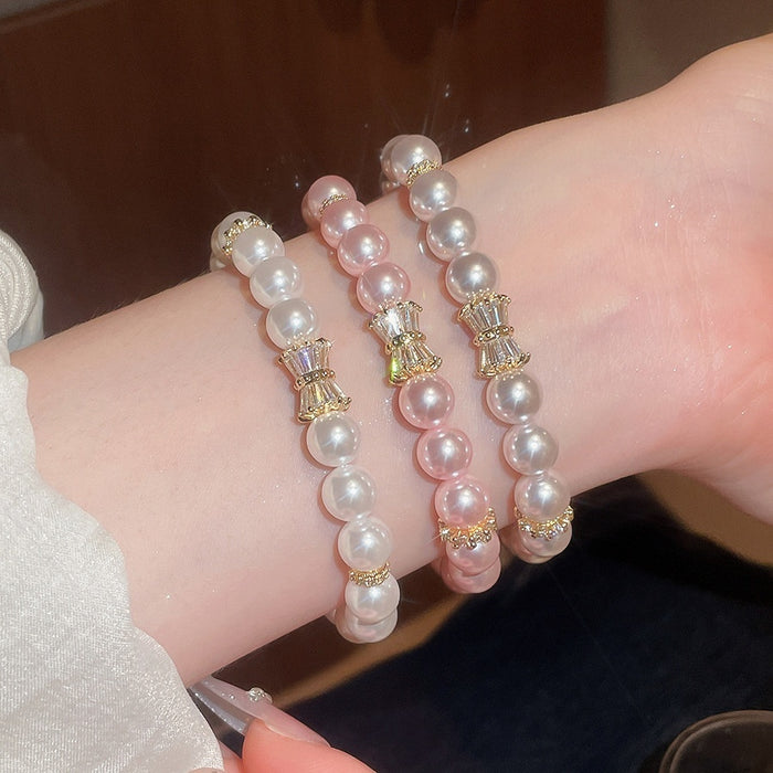 Korean Style Faux Pearl Zircon Beaded Geometric Round Light Luxury Bangle