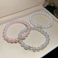 Korean Style Faux Pearl Zircon Beaded Geometric Round Light Luxury Bangle view 2
