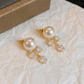 Elegant Pearl Studs With Gold Alloy Chains And Heart Zircon Crystal Dangles Luxury Women's Earrings view 3