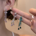 Elegant Luxury Zircon Rhinestone Teardrop Tassel Long Drop Studs With Silver Needle Earrings view 1