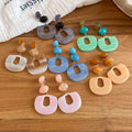 Vintage Pink Acrylic Acetate Oval Stud Earrings With Silver Pin Geometric Ethnic Style Design view 2
