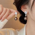 Light Luxury Oval Zircon Faux Pearl Stud Earrings With Silver Pins For Women view 2