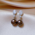 Light Luxury Oval Zircon Faux Pearl Stud Earrings With Silver Pins For Women view 3